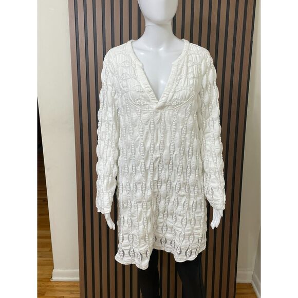 Soft Surroundings Women's 2X White Dress Cotton Shift Mini Textured Boho Stretch - Picture 1 of 9